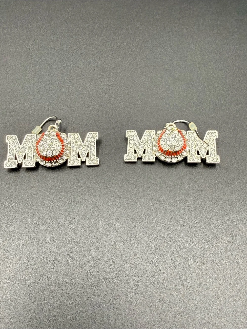 Sparkling MOM Baseball dangles Earrings with Red Accent
